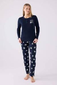 Arnetta 3056-S Kadın Uzun Kollu Pijama Takımı Lacivert - Arnetta