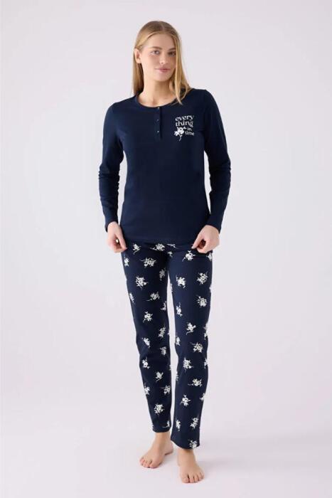 Arnetta 3056-X Kadın Uzun Kollu Pijama Takımı Lacivert - 1