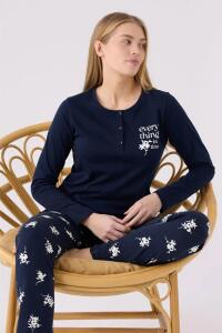 Arnetta 3056-X Kadın Uzun Kollu Pijama Takımı Lacivert - 3