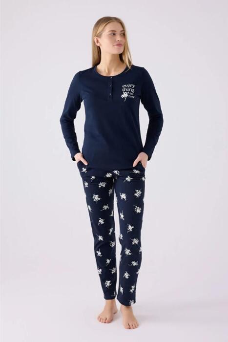 Arnetta 3056-X Kadın Uzun Kollu Pijama Takımı Lacivert - 5