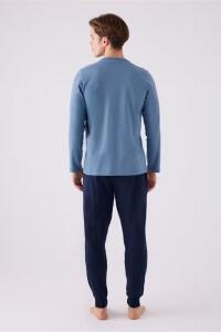 Arnetta 3142-S Erkek Uzun Kollu Pijama Takımı Mavi - 4