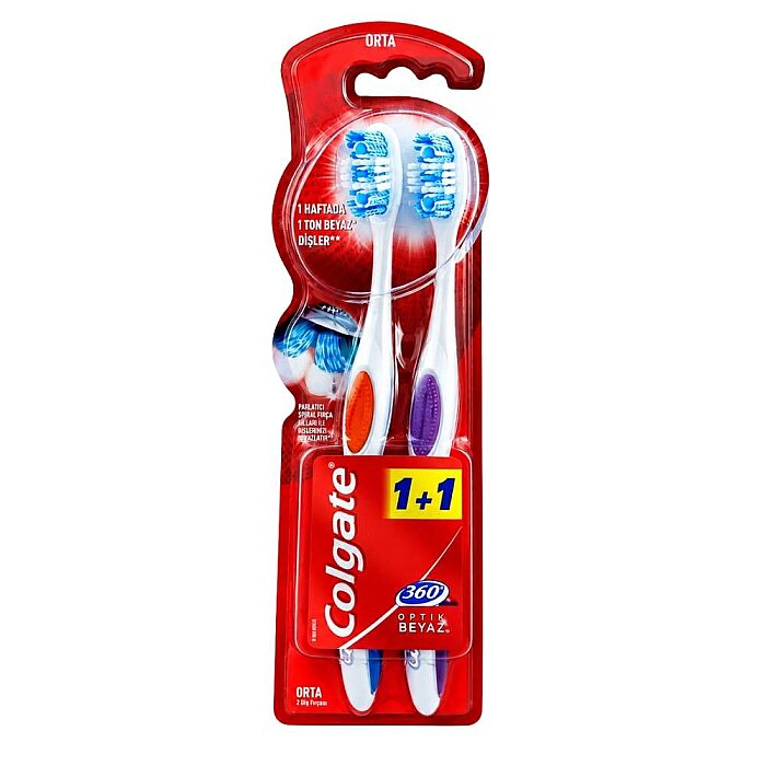 Colgate Diş Fırçası 360 Derece Optik Beyaz 2'li Orta - 1