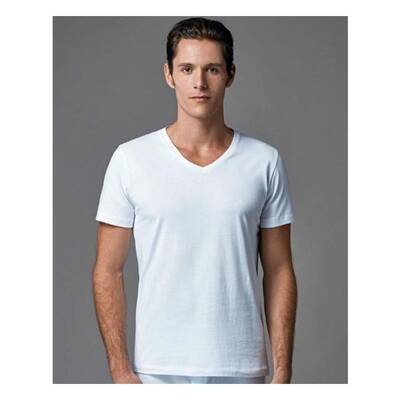 Eros Ers031 V Yaka T Shirt 2'li Beyaz XL