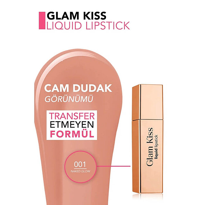 Flormar Glam Kiss Liquid Lipstick 001 Naked Glow - 3