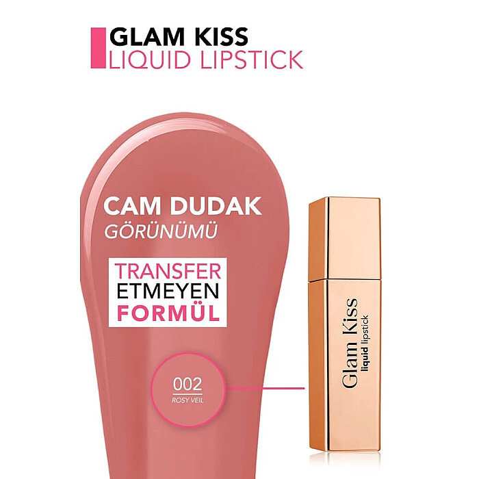 Flormar Glam Kiss Liquid Lipstick 002 Rosy Veil - 3