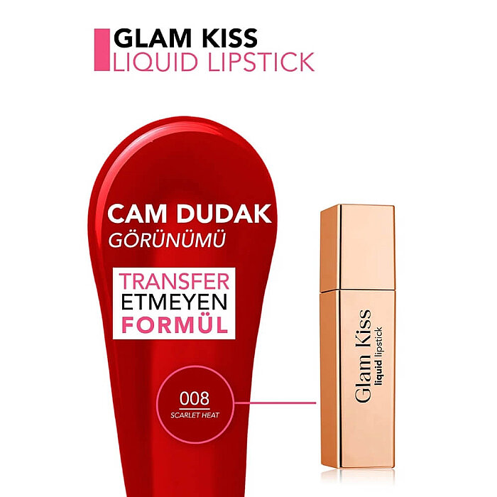 Flormar Glam Kiss Liquid Lipstick 008 Scarlet Heat - 3