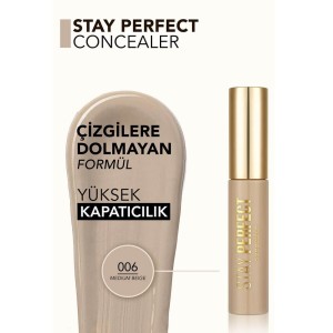 Flormar Stay Perfect Yüksek Pigmentli & Yarı Mat Bitişli Likit Kapatıcı 006 Medium Beige - Thumbnail