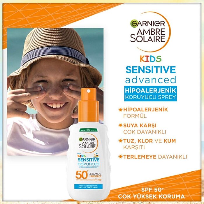 Garnier Ambre Solaire Sensitive Advanced Çocuk Hipoalerjenik Güneş Koruyucu Sprey SPF50+ 150 Ml - 2