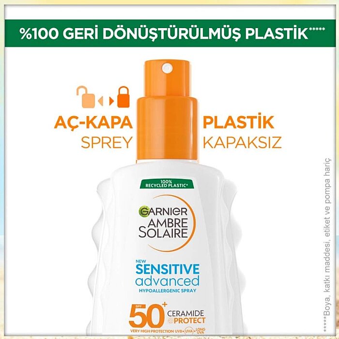 Garnier Ambre Solaire Sensitive Advanced Hipoalerjenik Güneş Koruyucu Sprey SPF50+ 150 Ml - 3