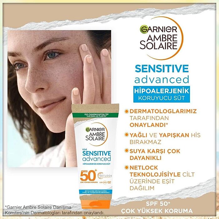 Garnier Ambre Solaire Sensitive Advanced Hipoalerjenik Güneş Koruyucu Süt SPF50+ 175 Ml - 2