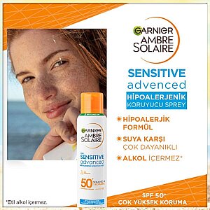 Garnier Ambre Solaire Sensitive Advanced Hipoalerjenik SPF50+ Güneş Koruyucu Sprey 150 Ml - 2
