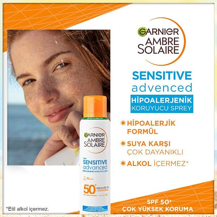 Garnier Ambre Solaire Sensitive Advanced Hipoalerjenik SPF50+ Güneş Koruyucu Sprey 150 Ml - 2