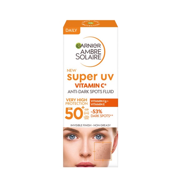 Garnier Ambre Solaire Super UV C Vitamini Koyu Leke Karşıtı Fluid Yüz Güneş Kremi SPF50+ 40 Ml