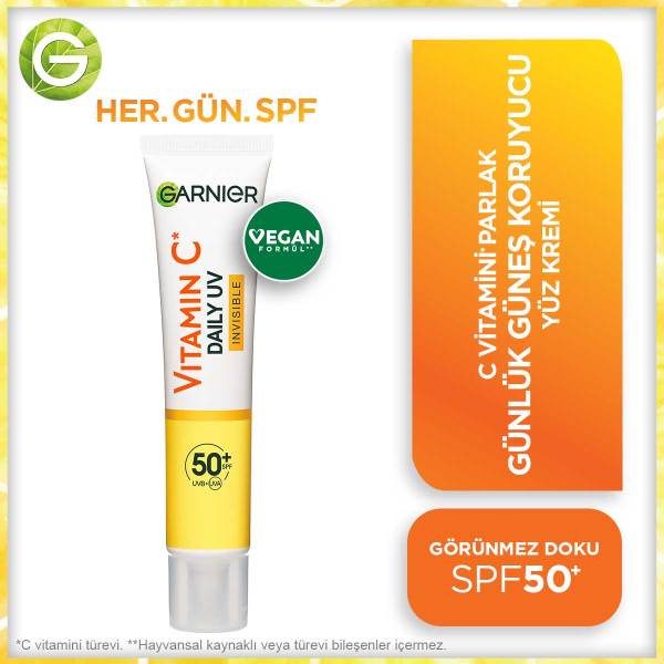 Garnier C Vitamini Parlak Günlük UV Korumalı Güneş Yüz Kremi Görünmez Doku SPF50+ 40 Ml