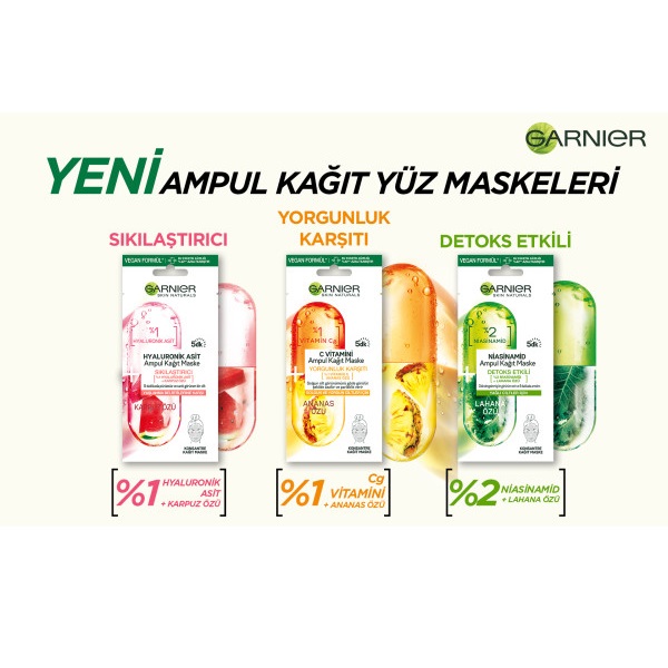 Garnier Hyaluronik Asit Sıkılaştırıcı Ampul Kağıt Yüz Maskesi 15 Gr