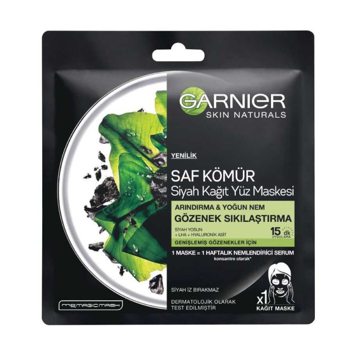 Garnier Skin Naturals Kömürlü Kağıt Yüz Maskesi Siyah Yosun