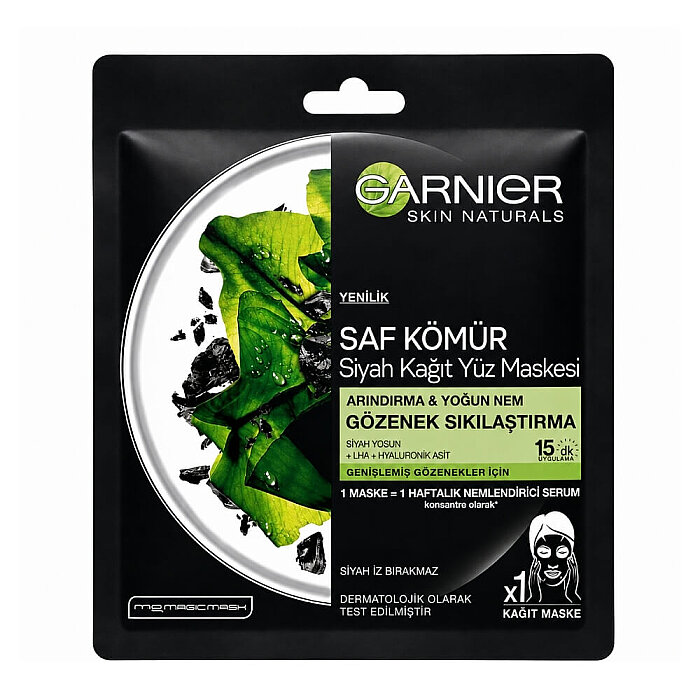 Garnier Skin Naturals Kömürlü Kağıt Yüz Maskesi Siyah Yosun - 1