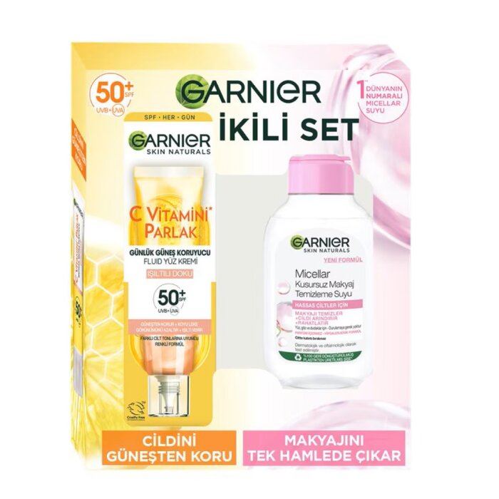 Garnier UV Fluid Güneş Yüz Kremi 40 Ml + Micellar Kusursuz Makyaj Temizleme Suyu 2'li Set - 1