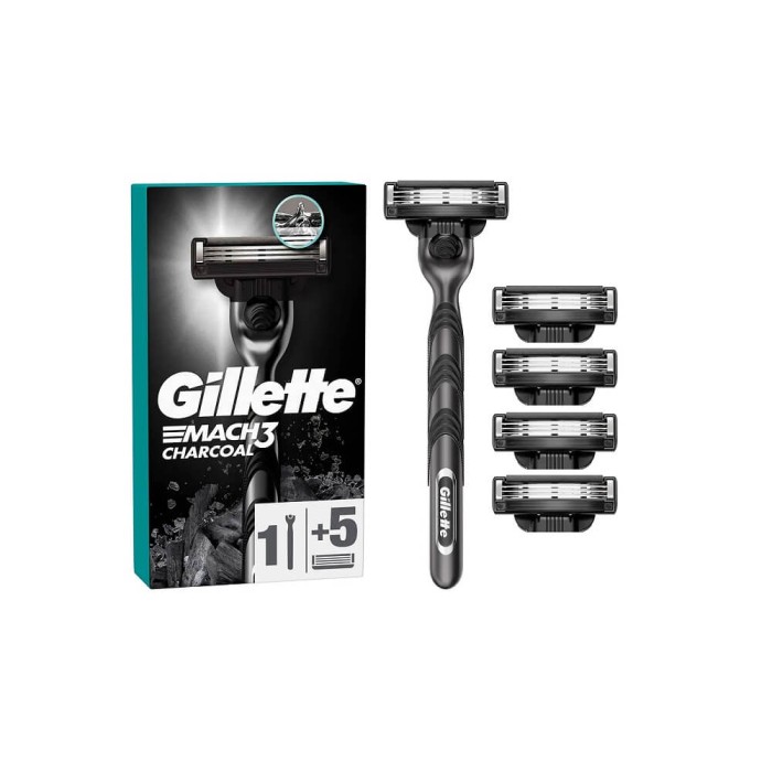 Gillette Mach3 Charcoal Tıraş Makinesi ve Yedek Tıraş Bıçağı 5'li