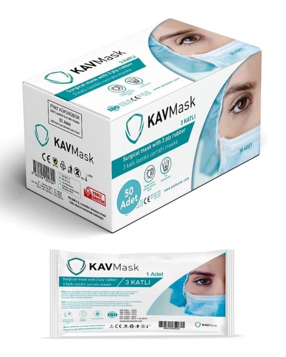 Kavmask 3 Katlı Steril Tek Tek Paketli Maske