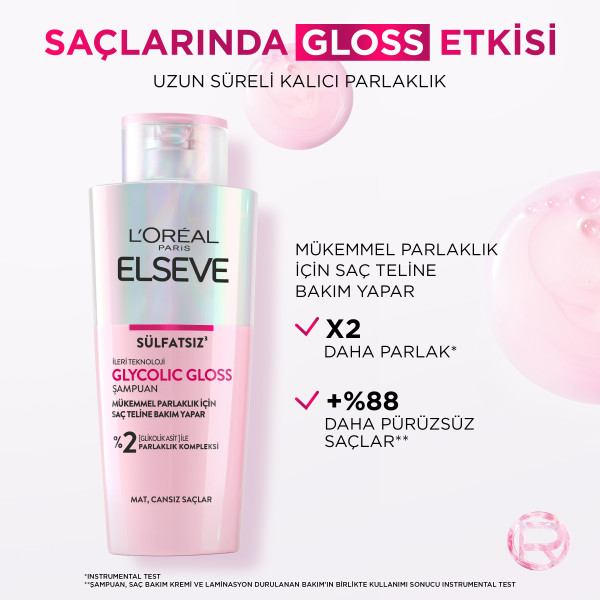 L'Oréal Paris Elseve Glycolic Gloss Mükemmel Parlaklık için Bakım Yapan Şampuan 200 Ml