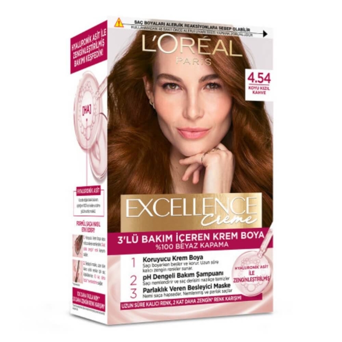 L'Oréal Paris Excellence Creme Gloss Saç Boyası 4.54 Koyu Kızıl Kahve - 1