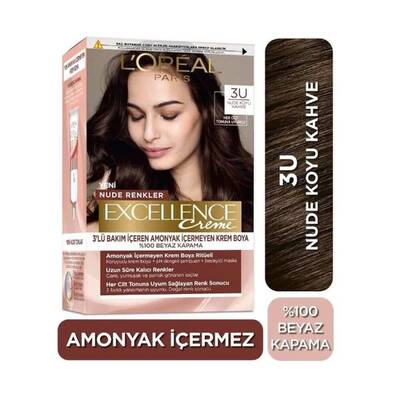 L'Oréal Paris Excellence Creme Nude Renkler 3U Koyu Kahve