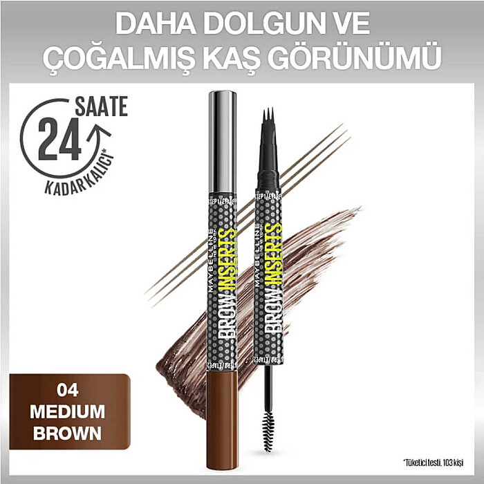 Maybelline Brow Insert Çift Uçlu Kaş Kalemi 4 Medium Brown - 2
