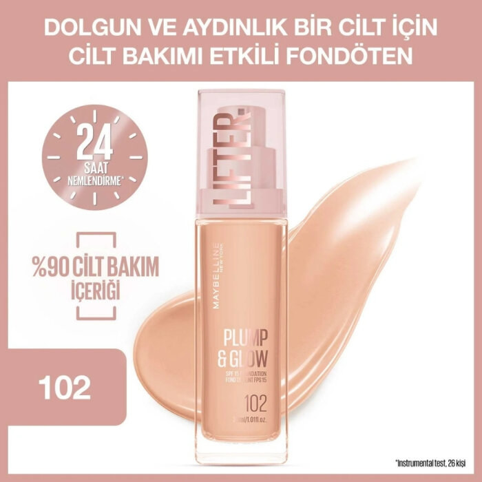 Maybelline Lifter Fondöten Plump&Glow 102 - 3