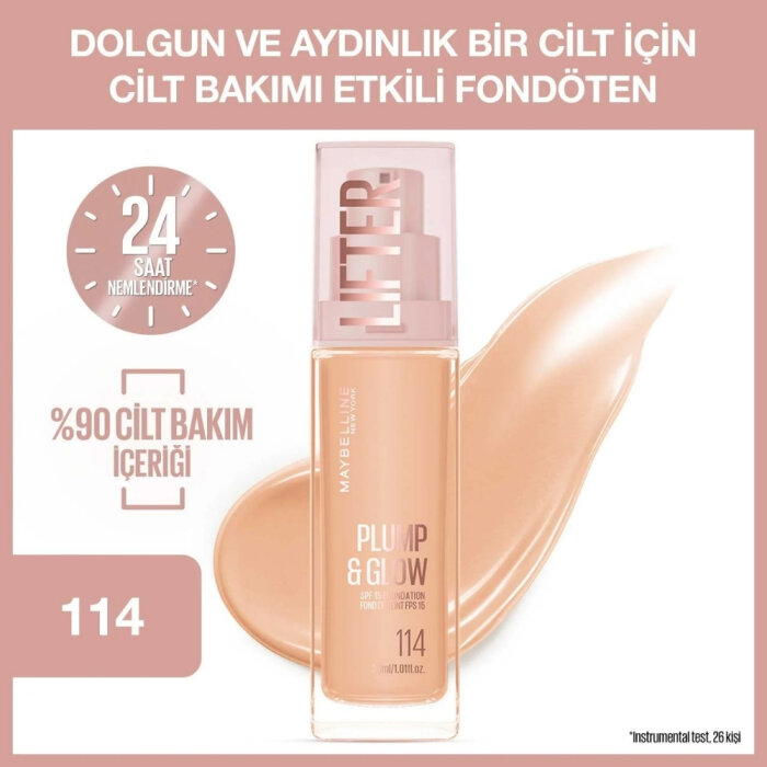 Maybelline Lifter Fondöten Plump&Glow 114 - 3