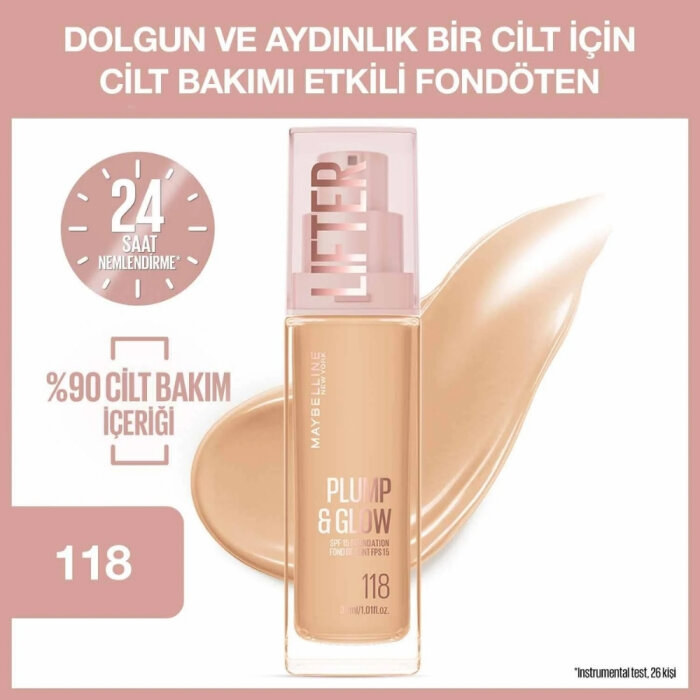 Maybelline Lifter Fondöten Plump&Glow 118 - 3