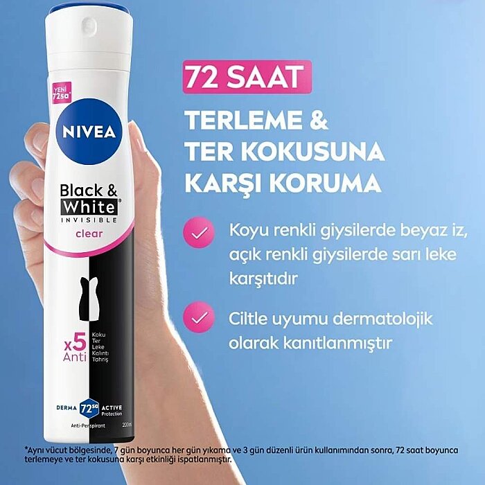 Nivea Black&White Invisible Clear Kadın Deodorant 200 Ml - 2