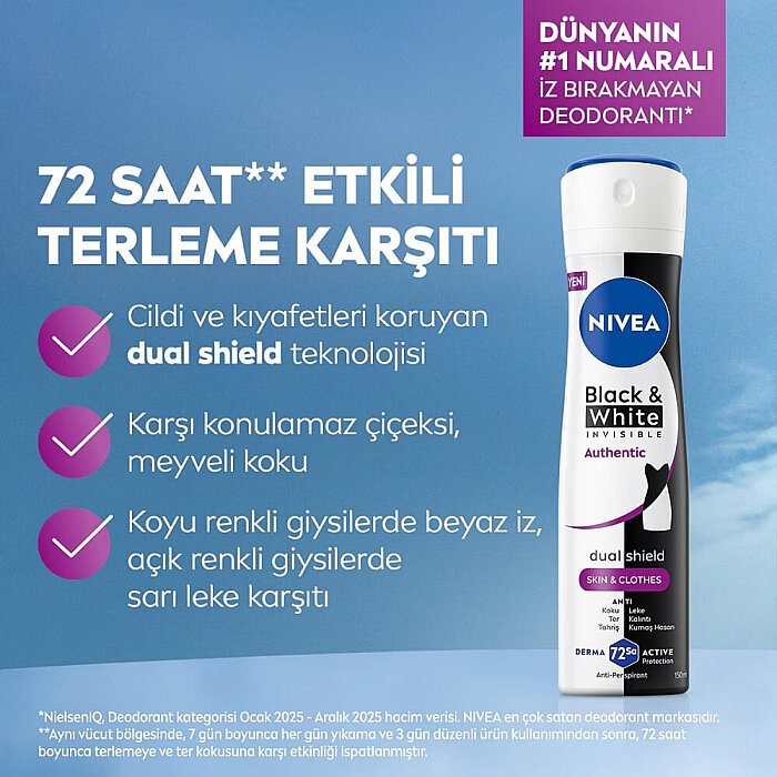 Nivea Invisible Black & White Authentic Kadın Deodorant Sprey 150 Ml - 3