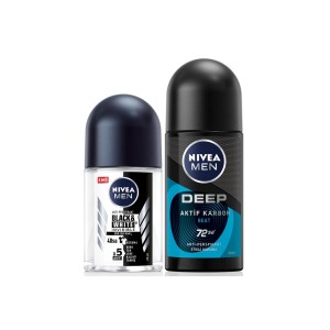 Nivea - Nivea Men Erkek Deodorant Roll-On Black & White 50 Ml + Mini Roll-On Black & White 25 Ml Set