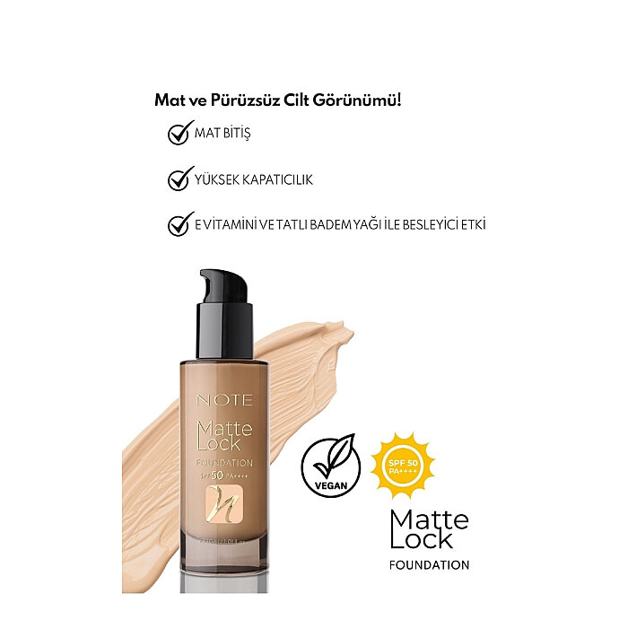 Note Matte Lock SPF50 Yoğun Kapatıcı Mat Bitişli Fondöten 110 - 4