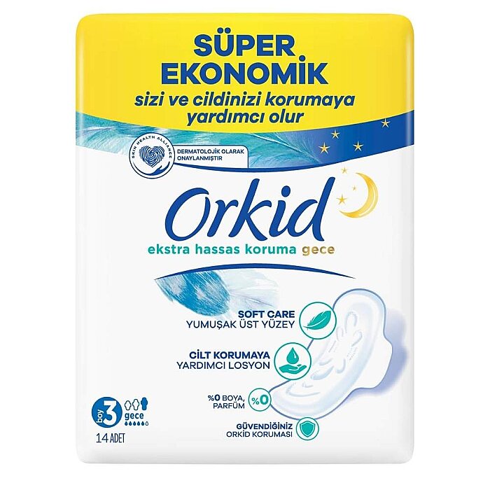 Orkid Extra Hassas Koruma Hijyenik Ped Gece 14'lü - 1