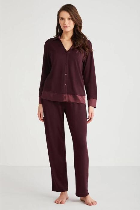 Penye Mood 9708 Kadın Pijama Takımı Bordo - 1