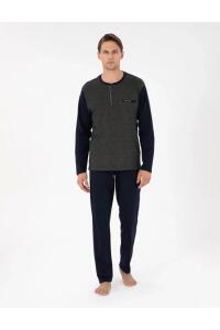 Pierre Cardin 6058 Erkek Jakarlı Pijama Takımı Koyu Saks - Pierre Cardin