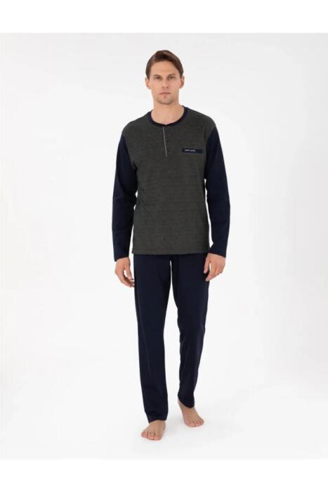 Pierre Cardin 6058 Erkek Jakarlı Pijama Takımı Koyu Saks - 1