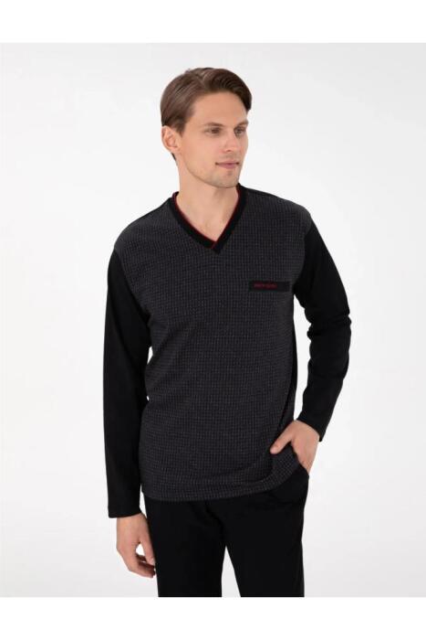 Pierre Cardin 6058 Erkek Jakarlı Pijama Takımı Siyah - 3