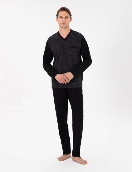 Pierre Cardin 6058 Erkek Jakarlı Pijama Takımı Siyah - 1