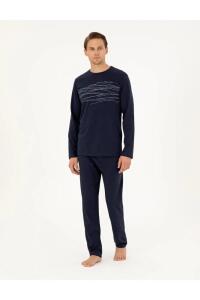 Pierre Cardin 6061 Erkek Penye Pijama Takımı Lacivert - Arnetta