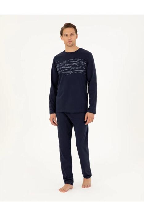 Pierre Cardin 6061 Erkek Penye Pijama Takımı Lacivert - 1
