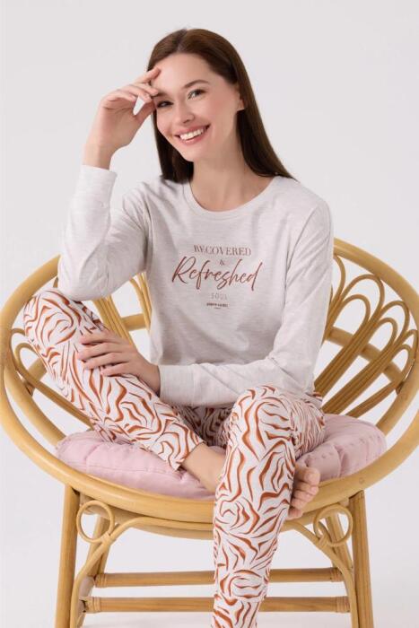 Pierre Cardin 8860-S Kadın Uzun Kollu Pijama Takımı Krem Melanj - 3