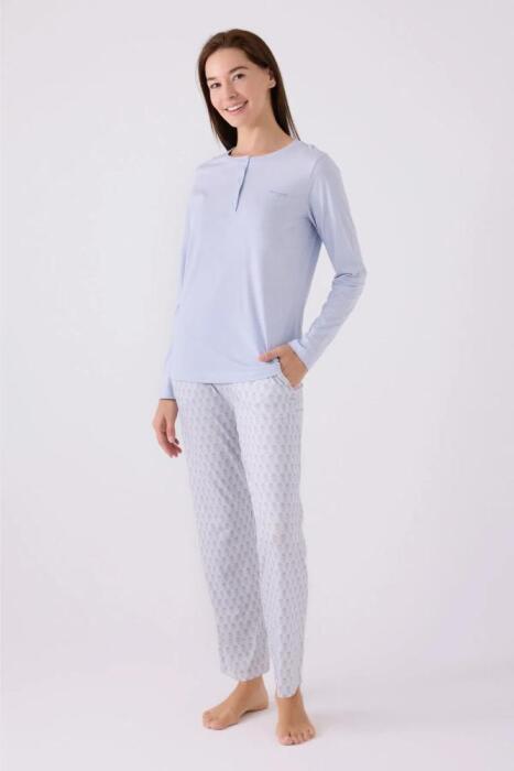 Pierre Cardin 8882-S Kadın Uzun Kollu Pijama Takımı Mavi - 1