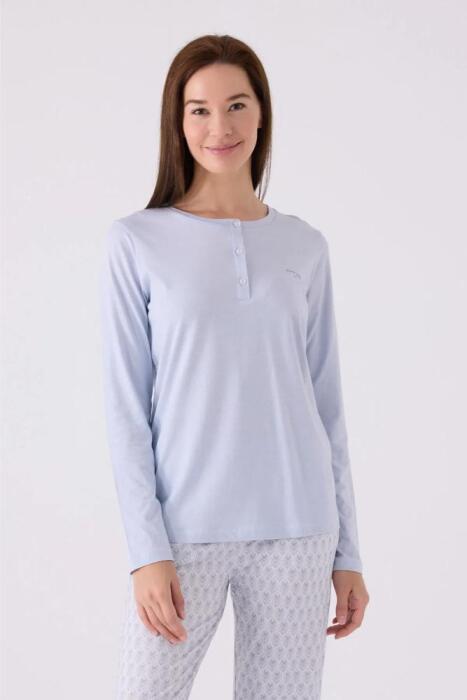 Pierre Cardin 8882-S Kadın Uzun Kollu Pijama Takımı Mavi - 2