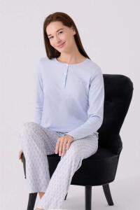 Pierre Cardin 8882-S Kadın Uzun Kollu Pijama Takımı Mavi - 3