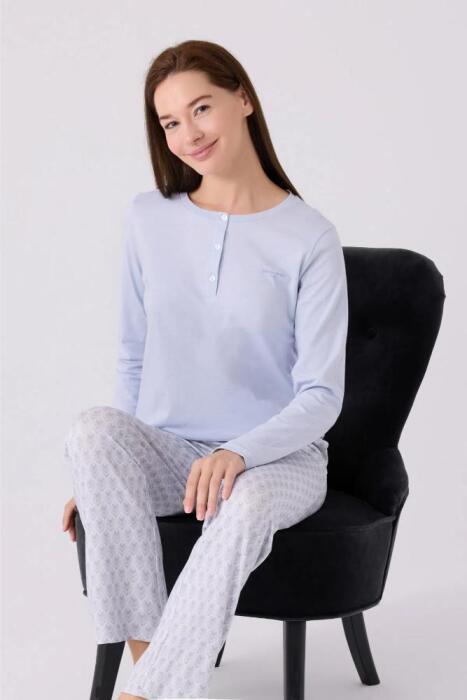Pierre Cardin 8882-S Kadın Uzun Kollu Pijama Takımı Mavi - 3