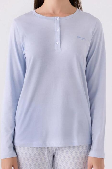 Pierre Cardin 8882-S Kadın Uzun Kollu Pijama Takımı Mavi - 4