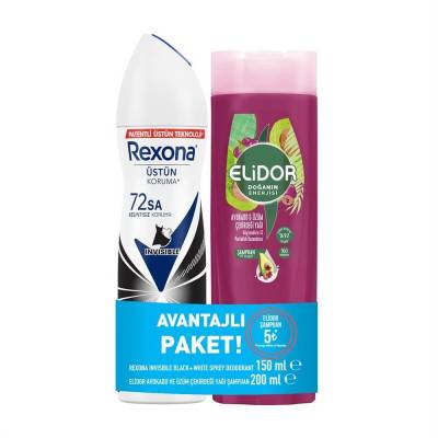 Rexona Invisible Black&White Deo + Elidor Güçlü Saçlar İçin Şampuan 200 Ml Set